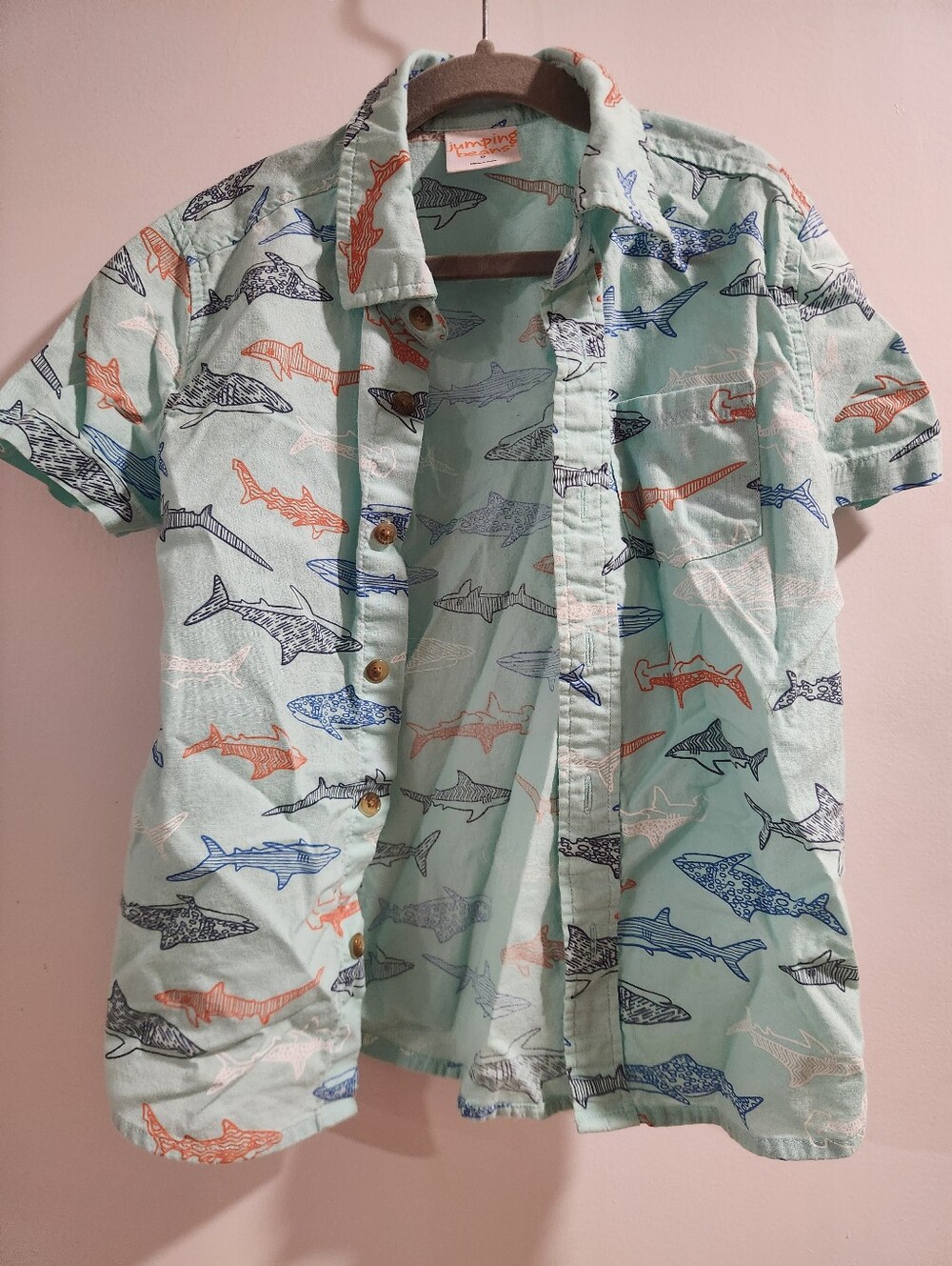 Boy's Short-Sleeve Shark Print Shirt - Mint